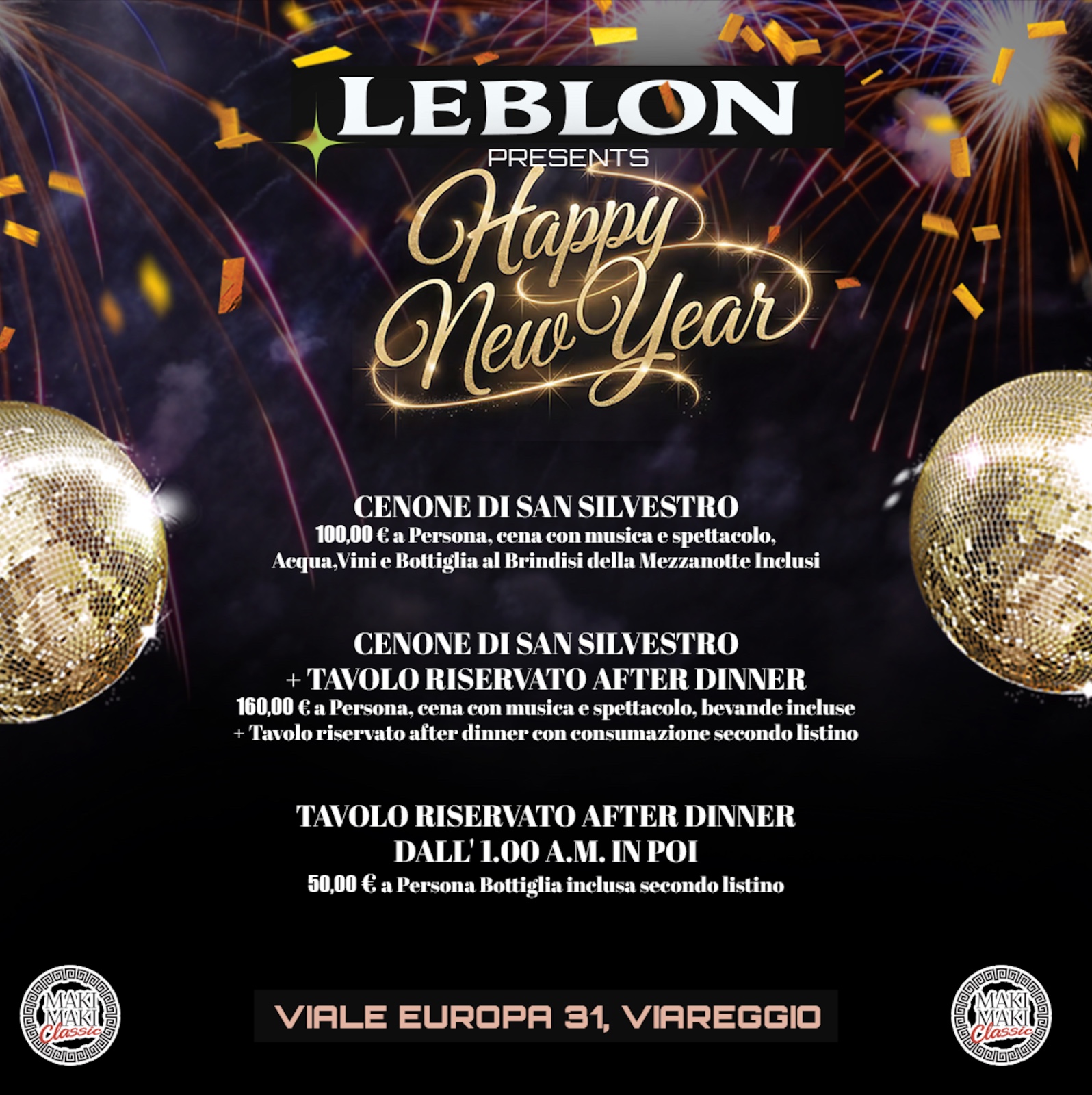 Programma Capodanno 2026 Leblon E100